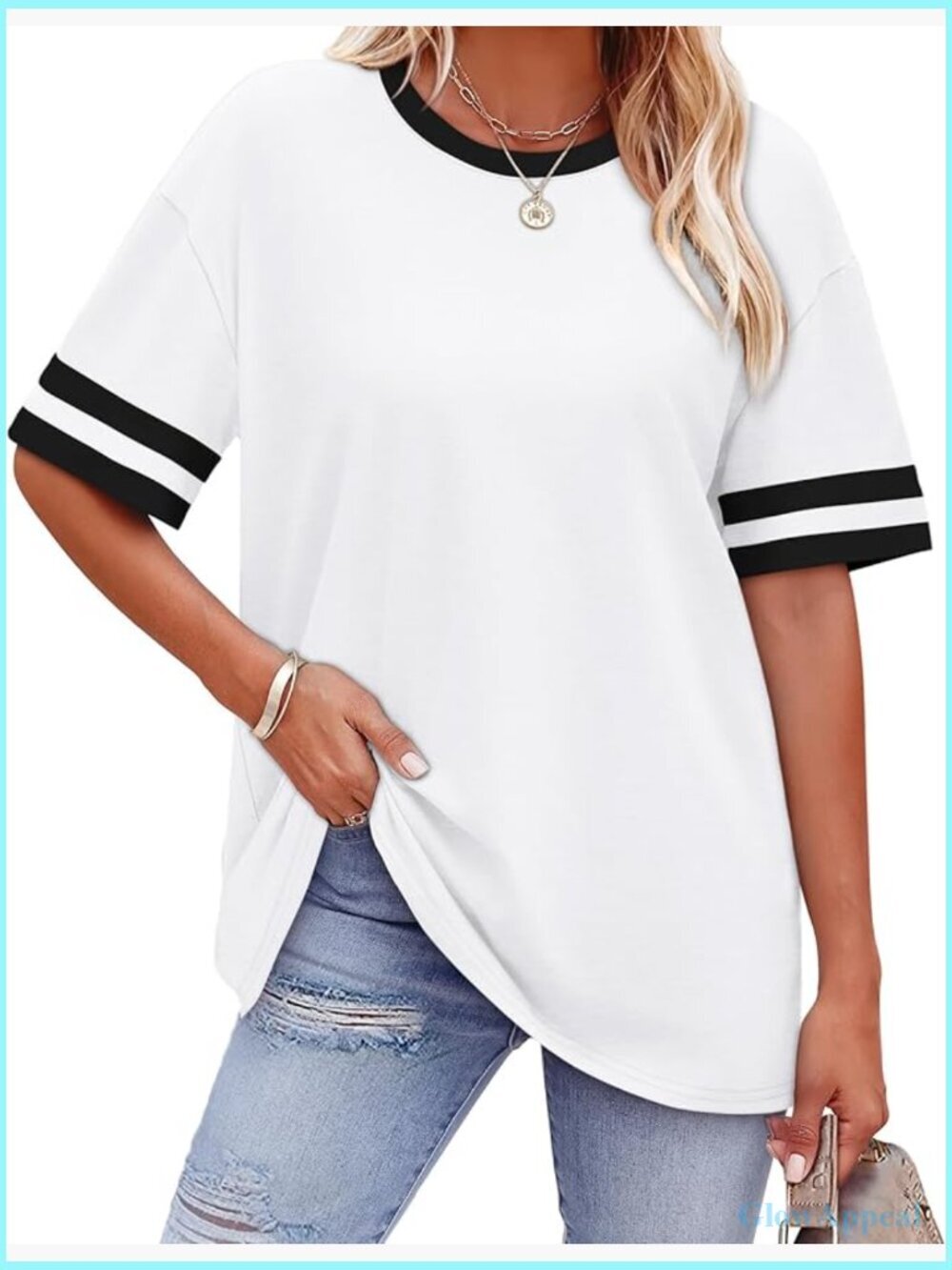 Loose Fit Short Sleeve Crew Neck Color Block Tee 2026 Summer Top
